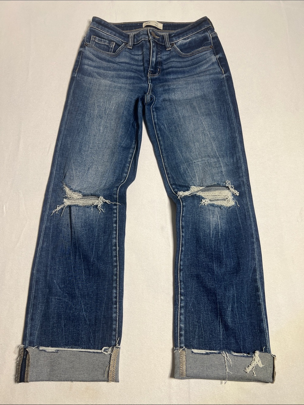BKE Women's Distressed Dark Blue Boyfriend Jeans